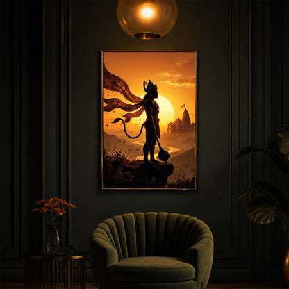 Lord Hanuman With Sunrise Modern Luxury Backlight Vertical Wall Art