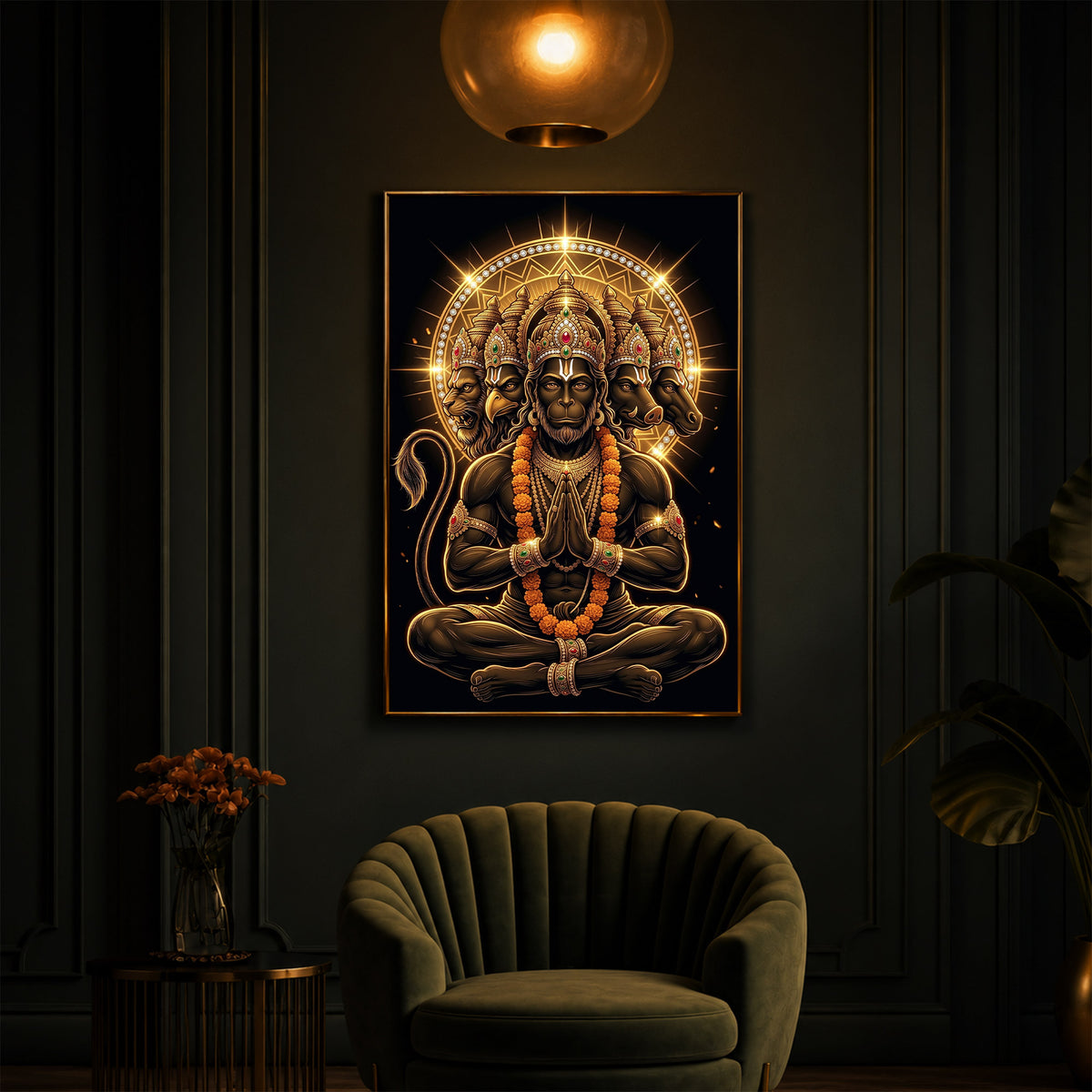 Glowing Panchamukhi Modern Luxury Backlight Vertical Wall Art