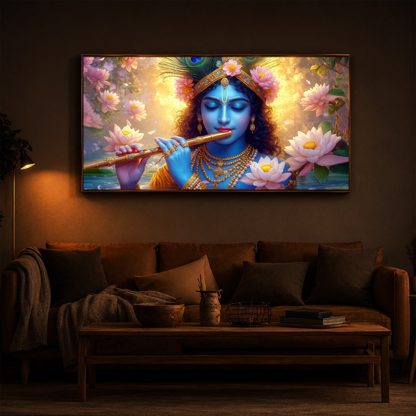 Shree Krishna Modern Luxury Backlight Horizontal Wall Art