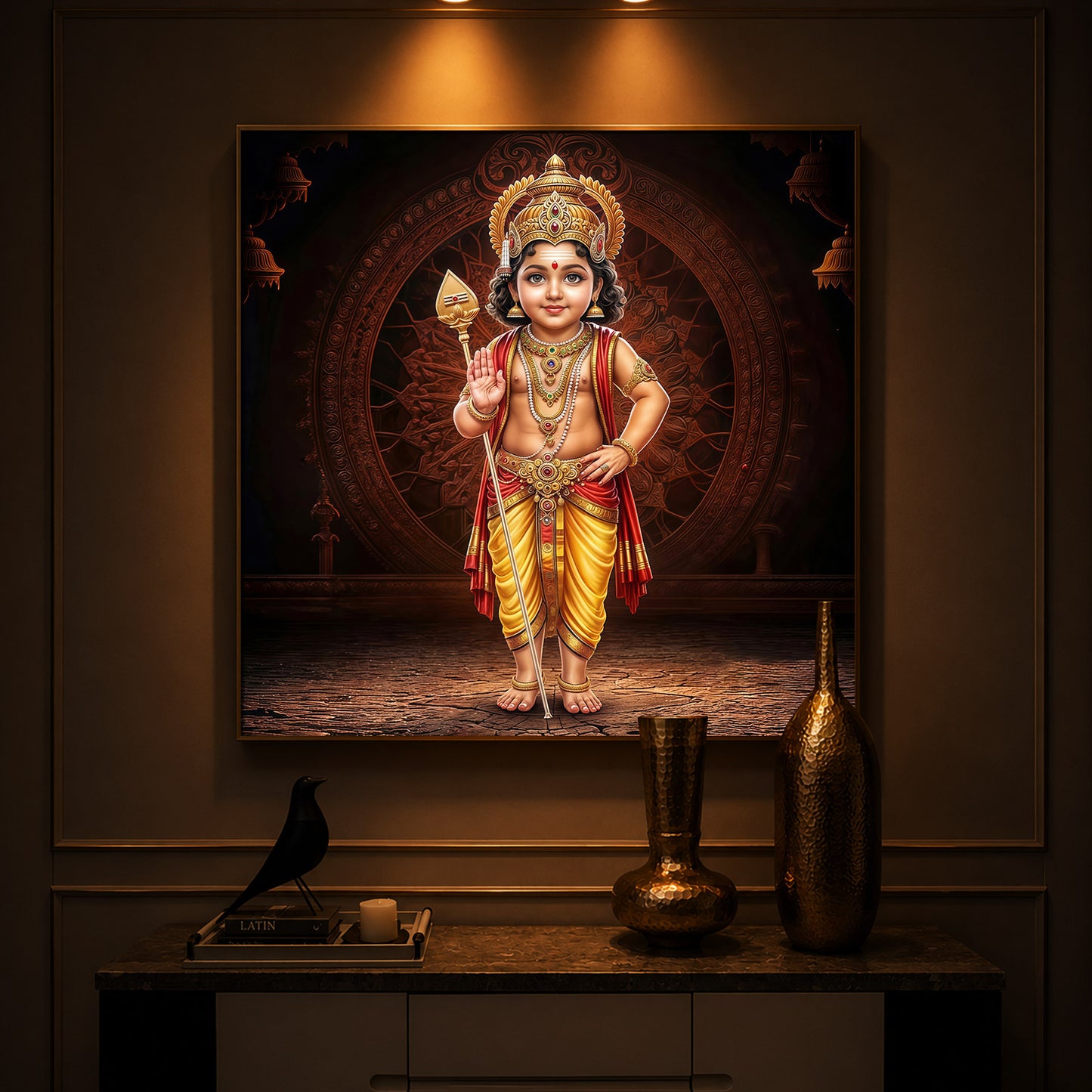Divine Lord Murugan Modern Luxury Backlight Square Wall Art