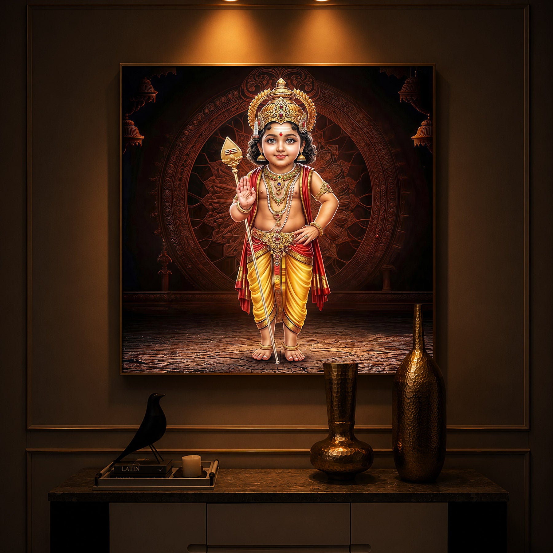 Divine Lord Murugan Modern Luxury Backlight Square Wall Art