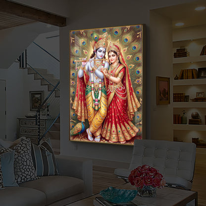 Radha Krishna Divine Bliss Modern Luxury Backlight Vertical Wall Art