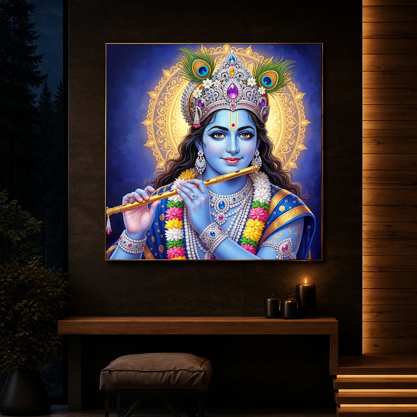 Jai Shree Krishna Modern Luxury Backlight Square Wall Art