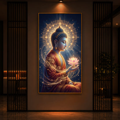 Depiction Of Buddha Modern Luxury Backlight Vertical Wall Art