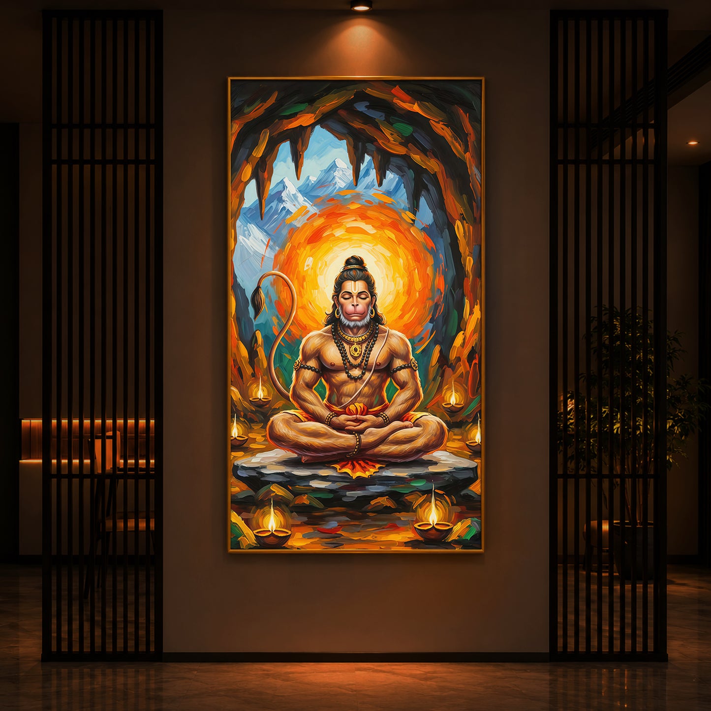 Lord Hanuman Ji Modern Luxury Backlight Vertical Wall Art