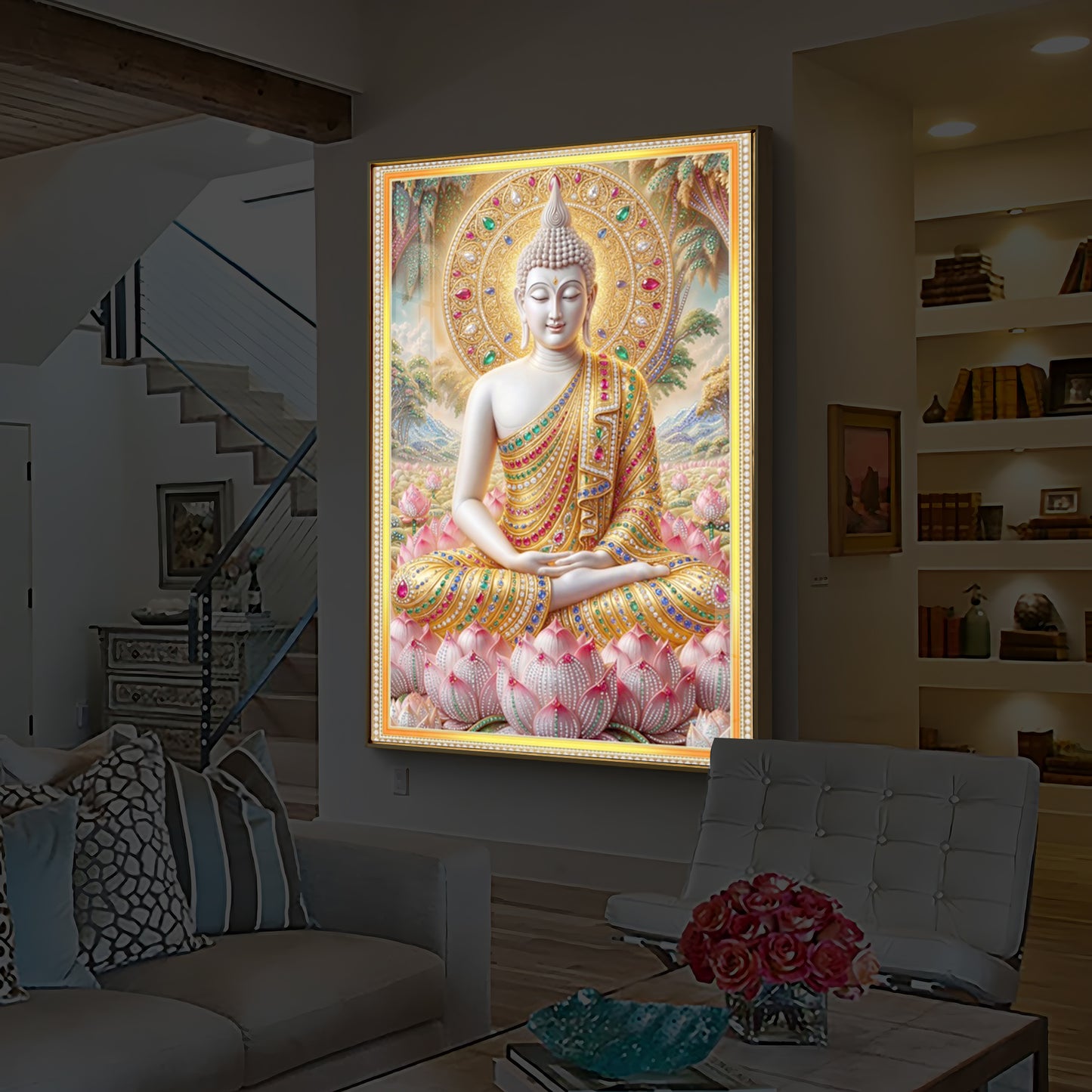 Divine Buddha Harmony Modern Luxury Backlight Vertical Wall Art