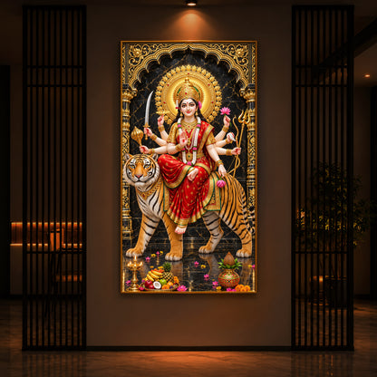 Goddess Ashtabhuja Durga Modern Luxury Backlight Vertical Wall Art