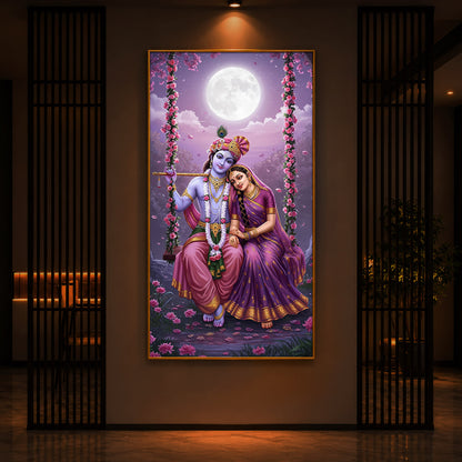 Loving Radha Krishna Modern Luxury Backlight Vertical Wall Art