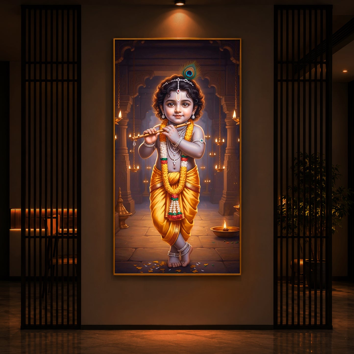 Little Lord Krishna Modern Luxury Backlight Vertical Wall Art