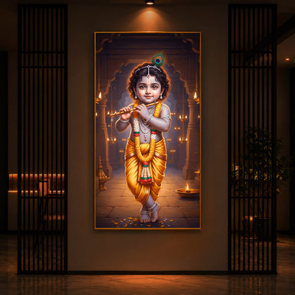 Little Lord Krishna Modern Luxury Backlight Vertical Wall Art