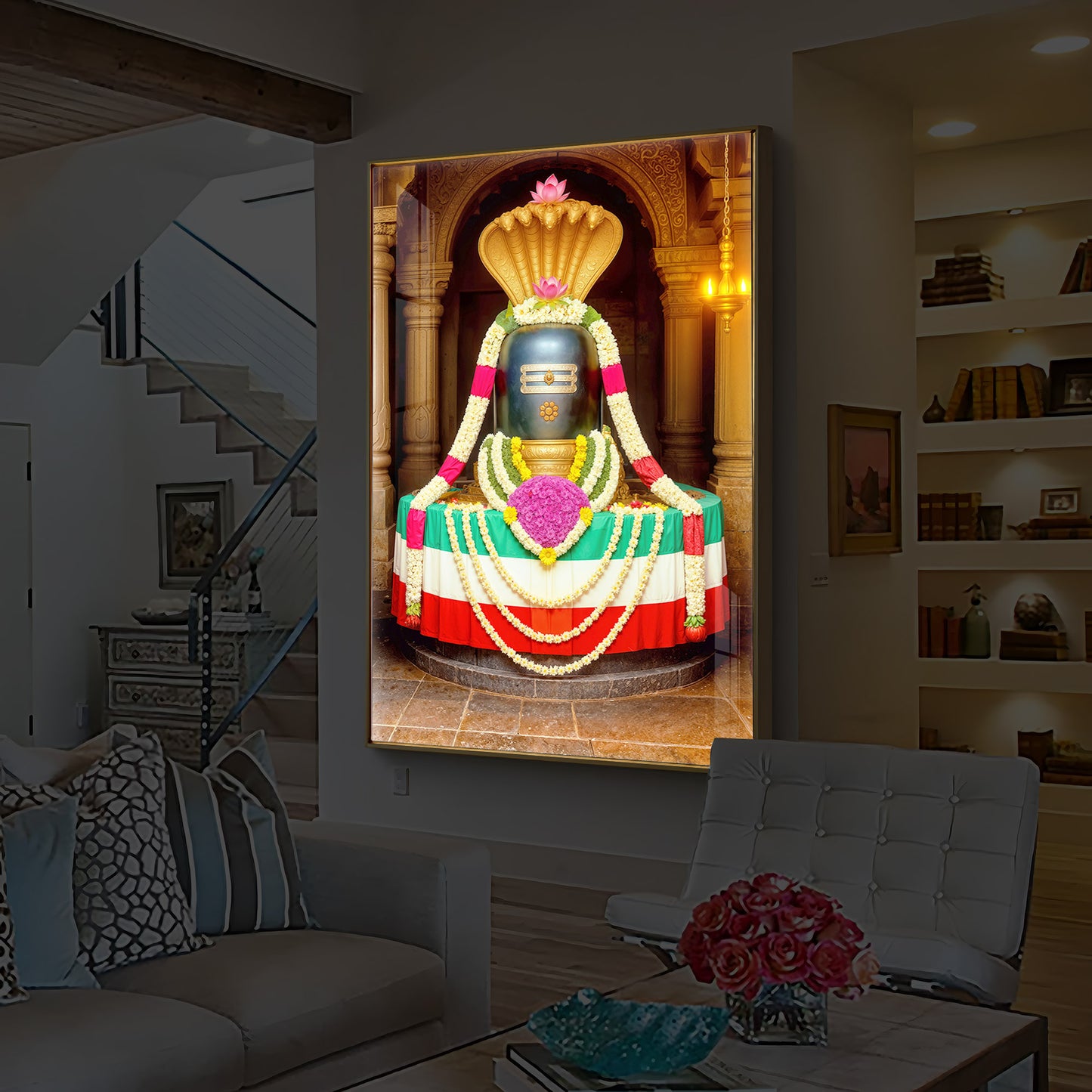 Om Namaha Shivaya Modern Luxury Backlight Vertical Wall Art