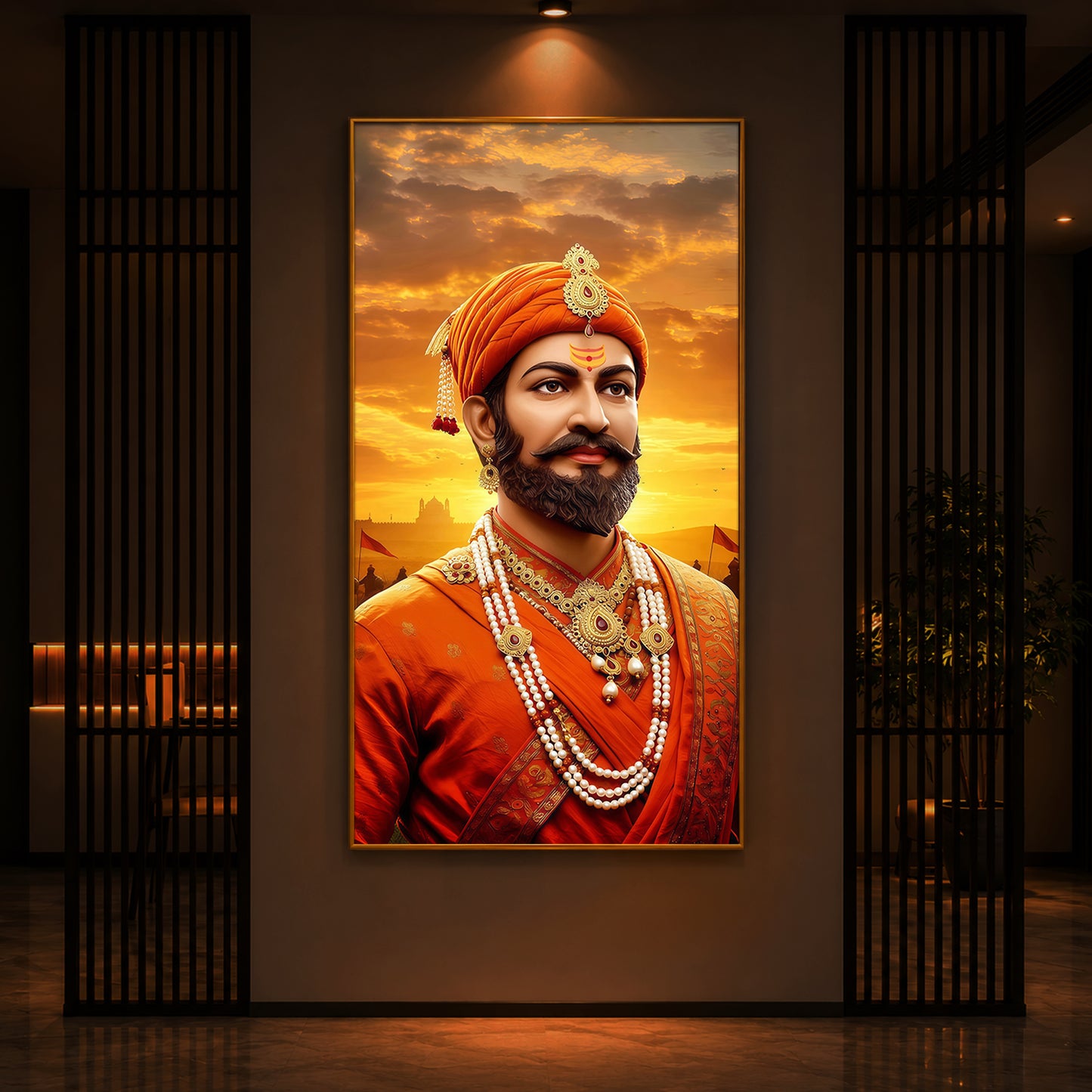 Chhatrapati Shivaji Maharaj Modern Luxury Backlight Vertical Wall Art