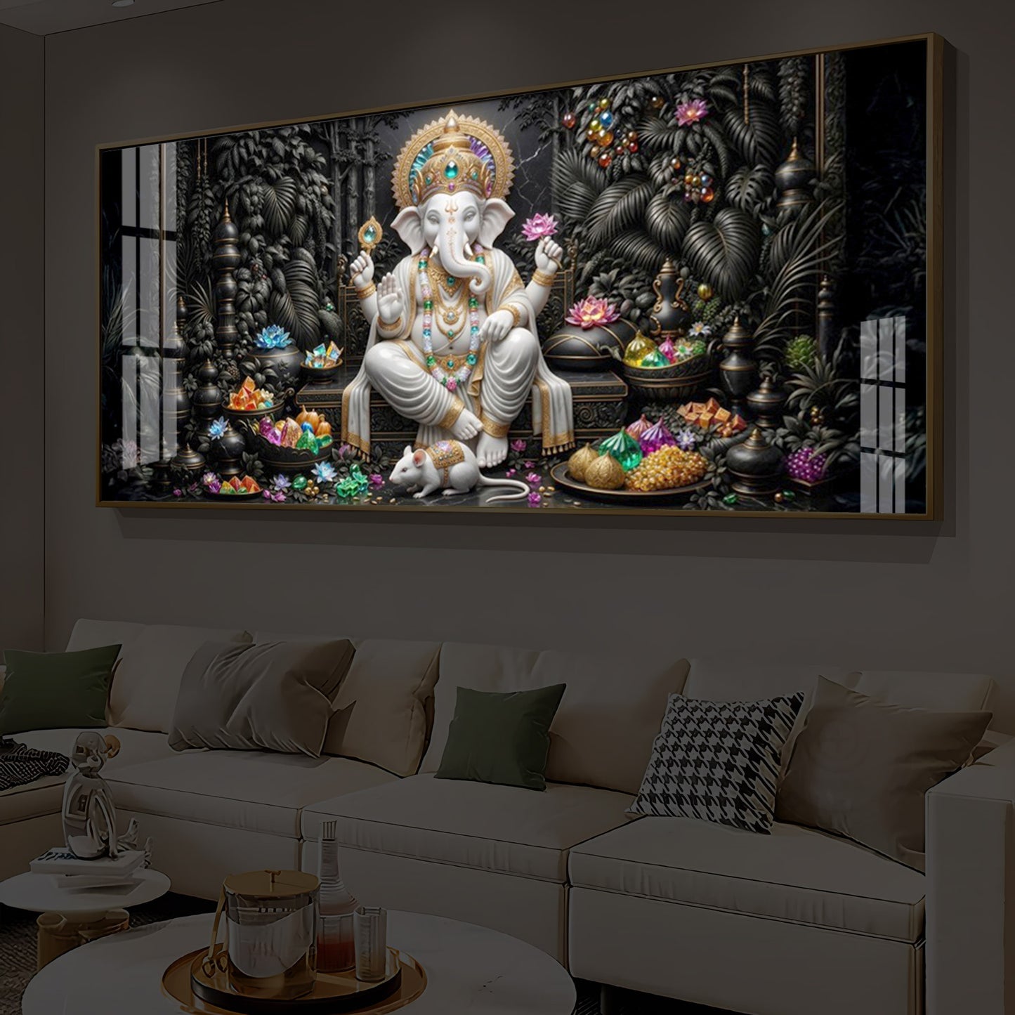 Divine Lord Ganesha Modern Luxury Backlight Horizontal Wall Art