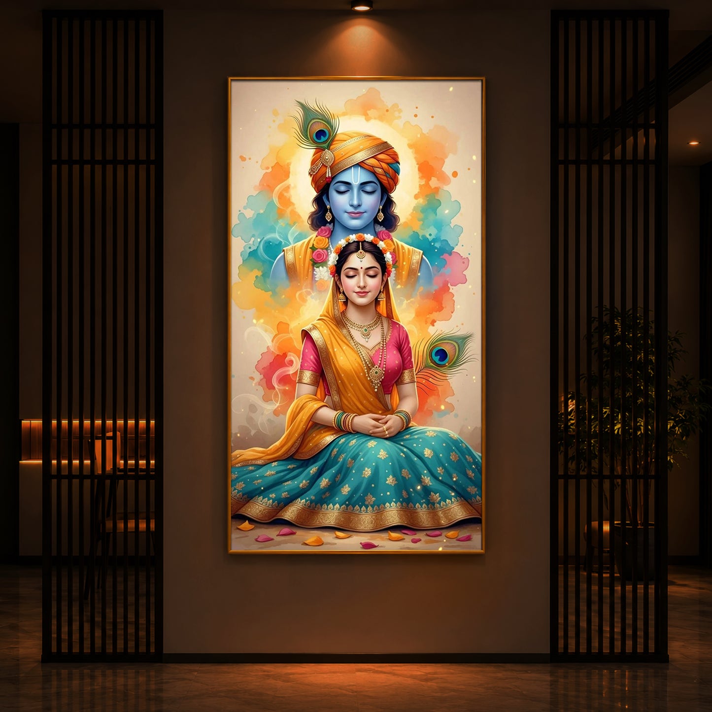 Radhe Krishna Modern Luxury Backlight Vertical Wall Art