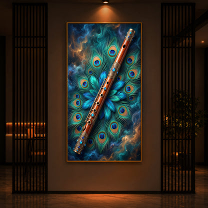 Flute With Peacock Feather Modern Luxury Backlight Vertical Wall Art