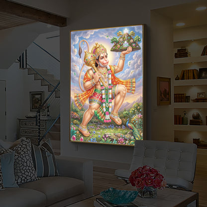 Lord Hanuman Carries The Mountain Modern Luxury Backlight Vertical Wall Art