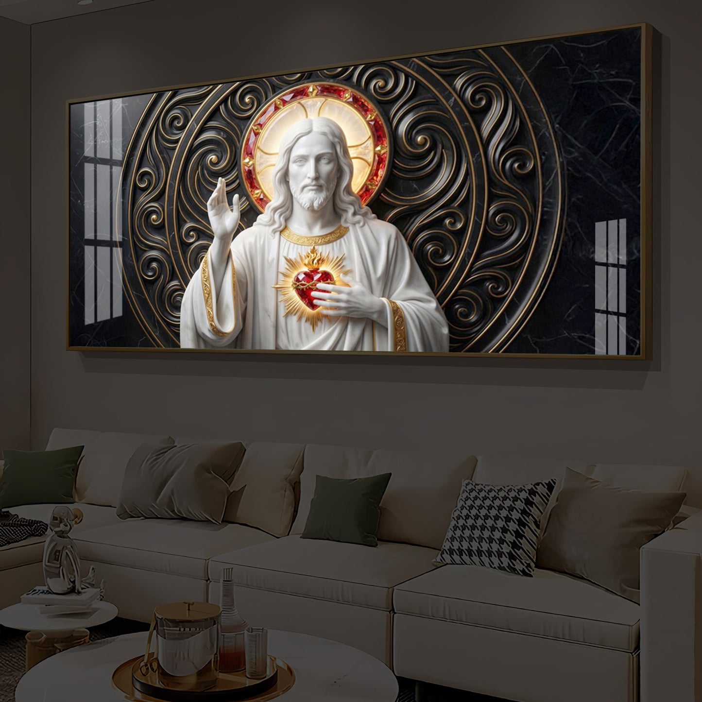 Heart Of Jesus Modern Luxury Backlight Horizontal Wall Art