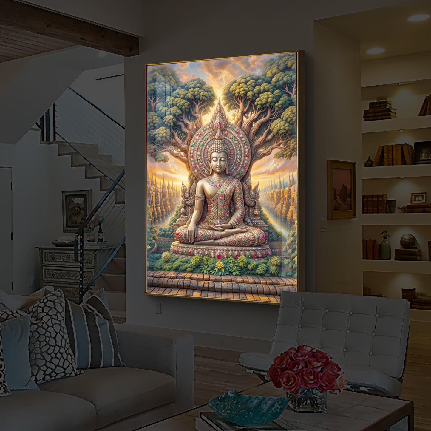 Elevation Buddha Modern Luxury Backlight Vertical Wall Art
