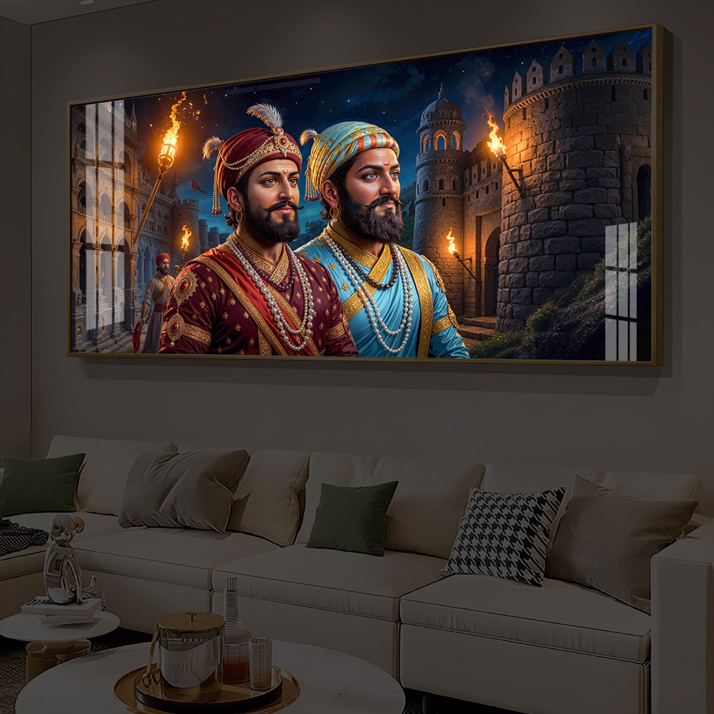 Chhatrapati Shivaji Maharaj with Chhatrapati Sambhaji Modern Luxury Backlight Horizontal Wall Art