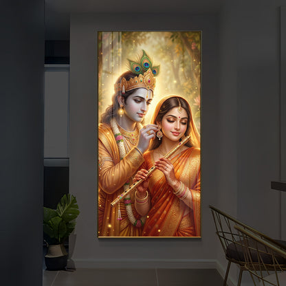 Jai Radha Krishna Modern Luxury Backlight Vertical Wall Art