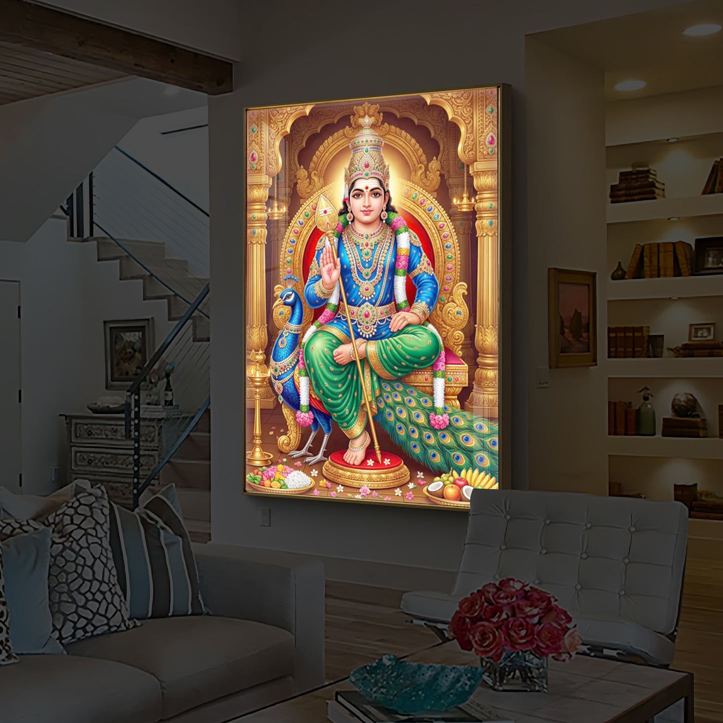 Murugan Bhagwan Modern Luxury Backlight Vertical Wall Art