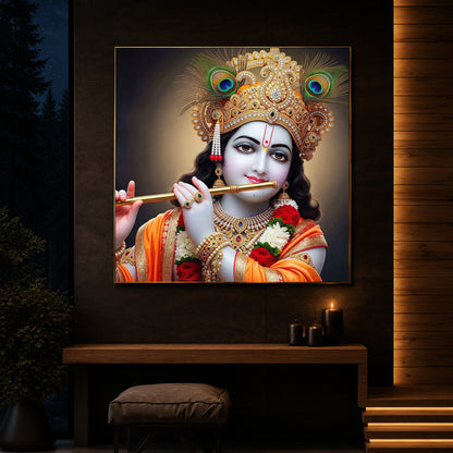 Divine Shree Krishna Modern Luxury Backlight Square Wall Art
