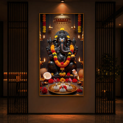 Shri Ganesh Ji Modern Luxury Backlight Vertical Wall Art