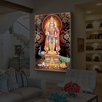 Lord Murugan With Peacock Modern Luxury Backlight Vertical Wall Art