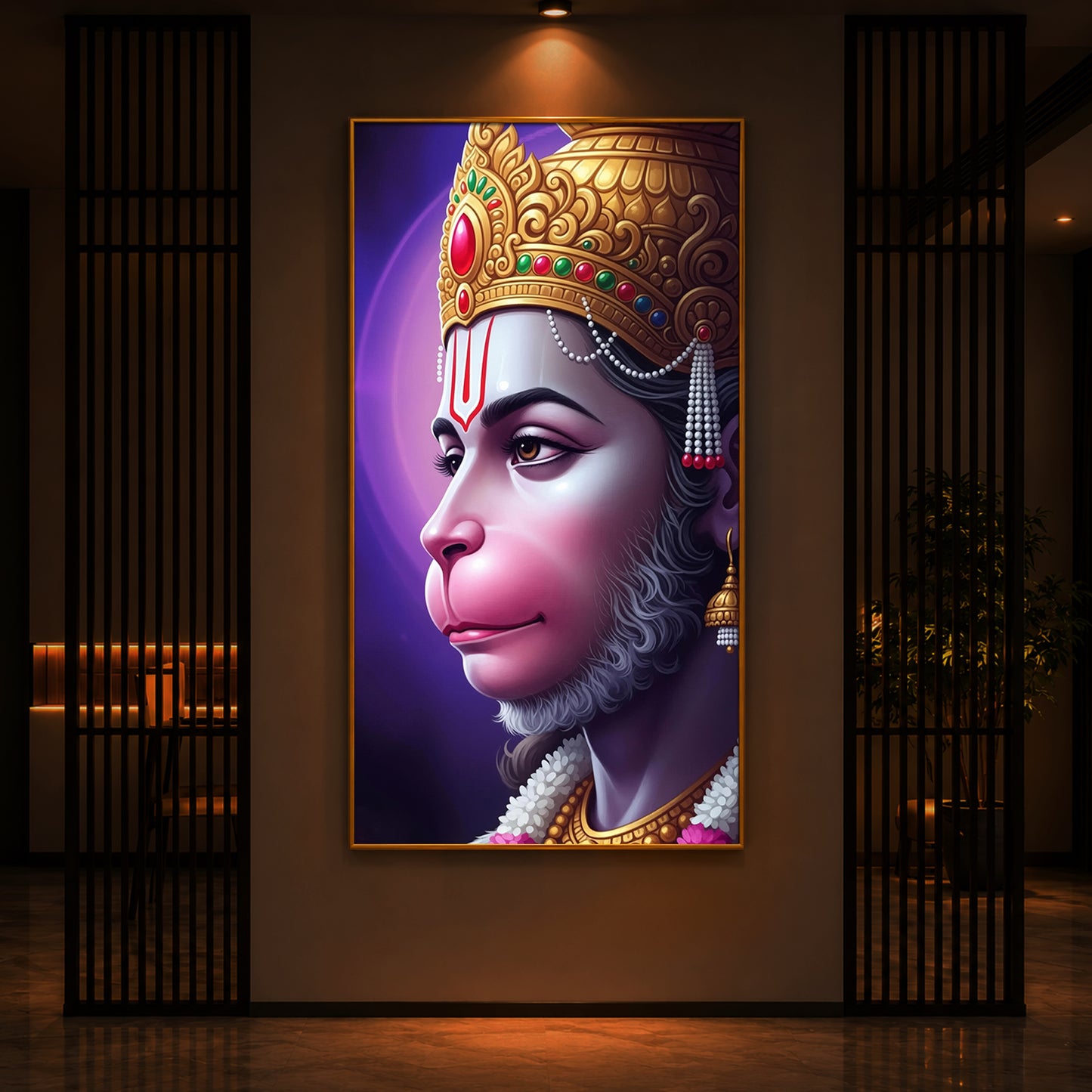 Jai Shri Hanuman Modern Luxury Backlight Vertical Wall Art