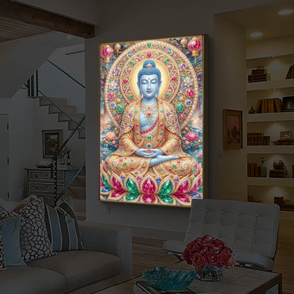 Buddha Blessing Modern Luxury Backlight Vertical Wall Art