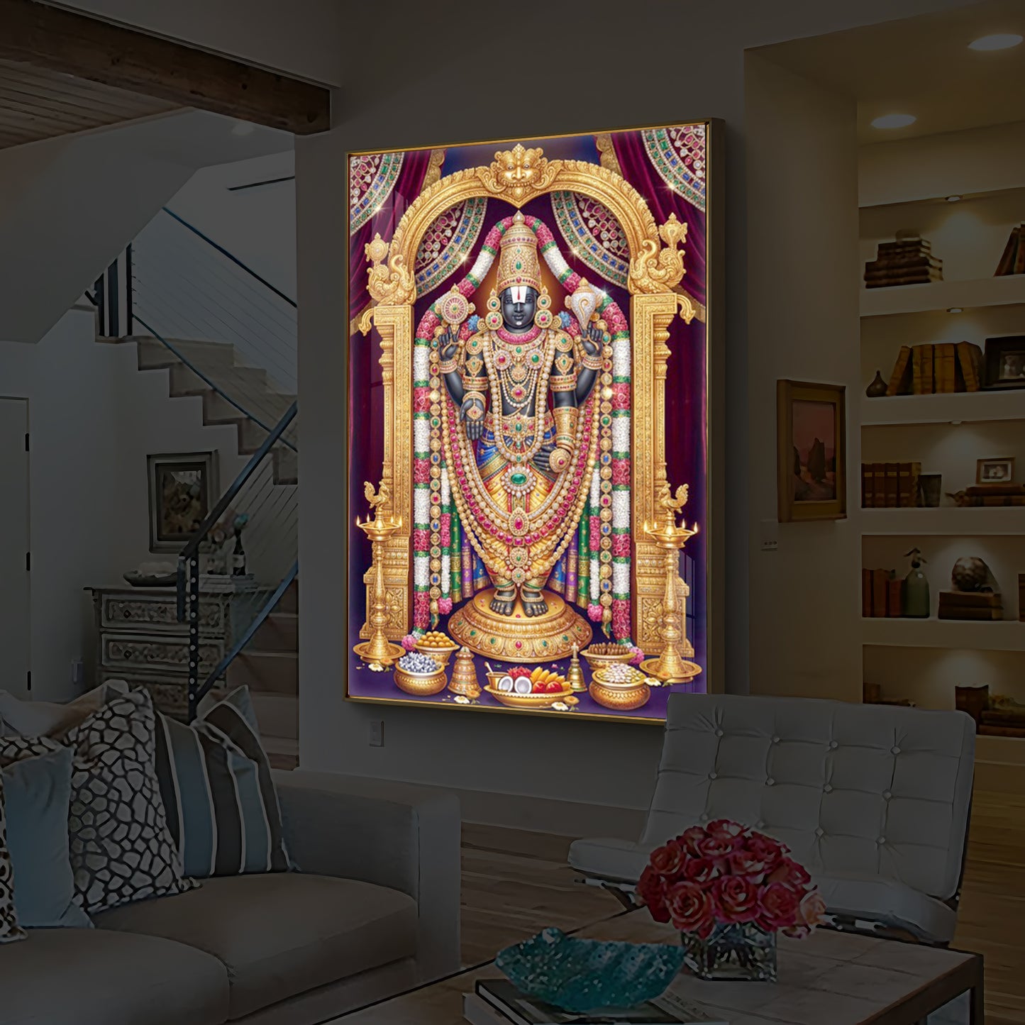 Venkateshwara Swamy Modern Luxury Backlight Vertical Wall Art