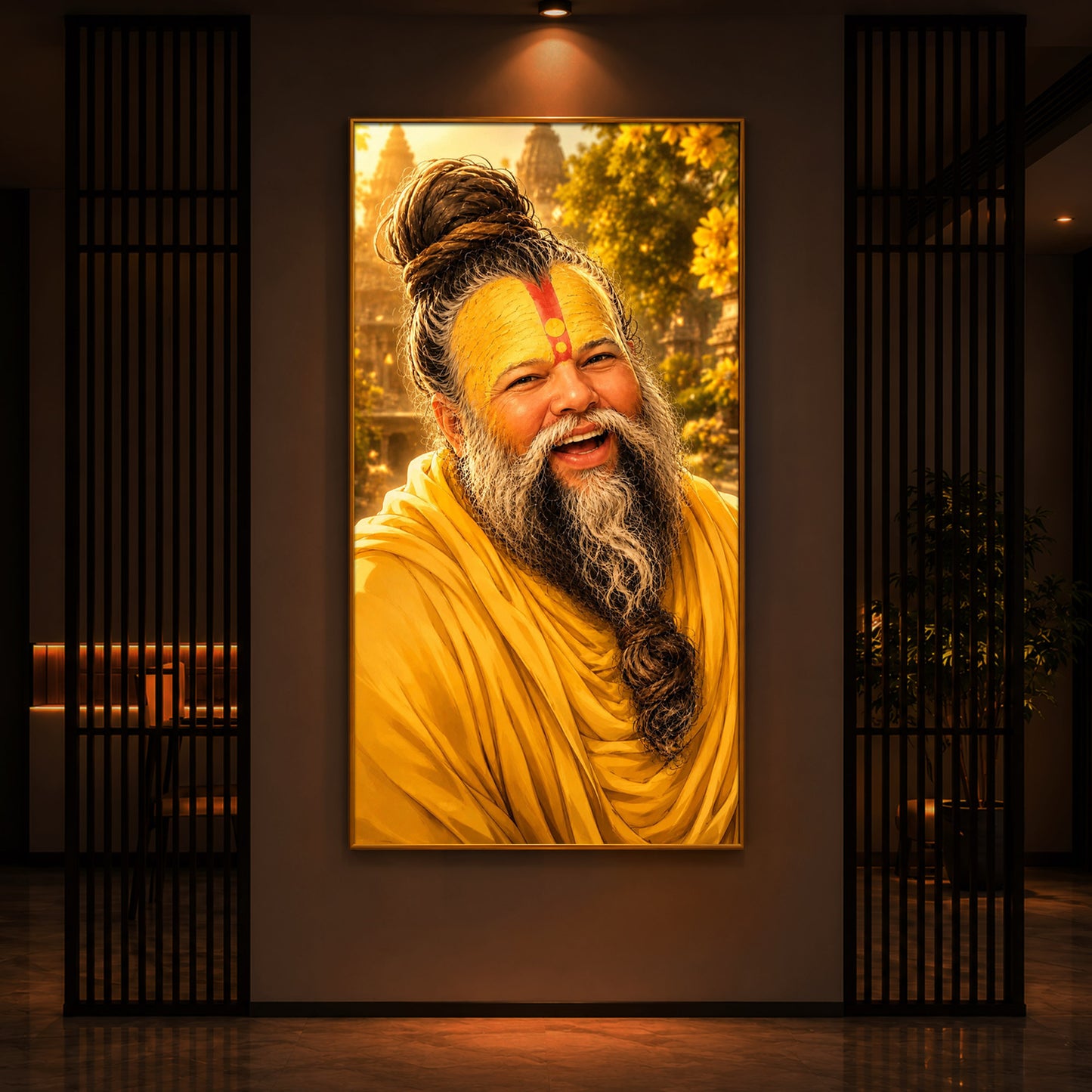 Shri Premanand Ji Maharaj Modern Luxury Backlight Vertical Wall Art