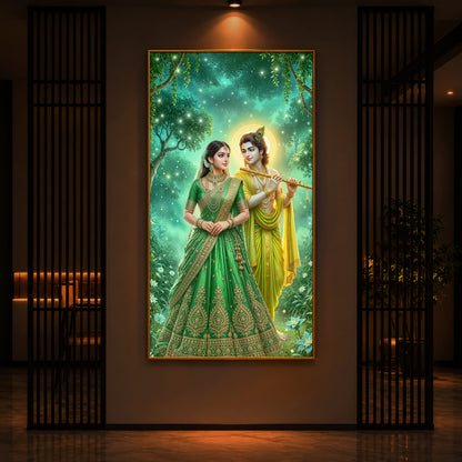 Shri Radhe Krishna Modern Luxury Backlight Vertical Wall Art
