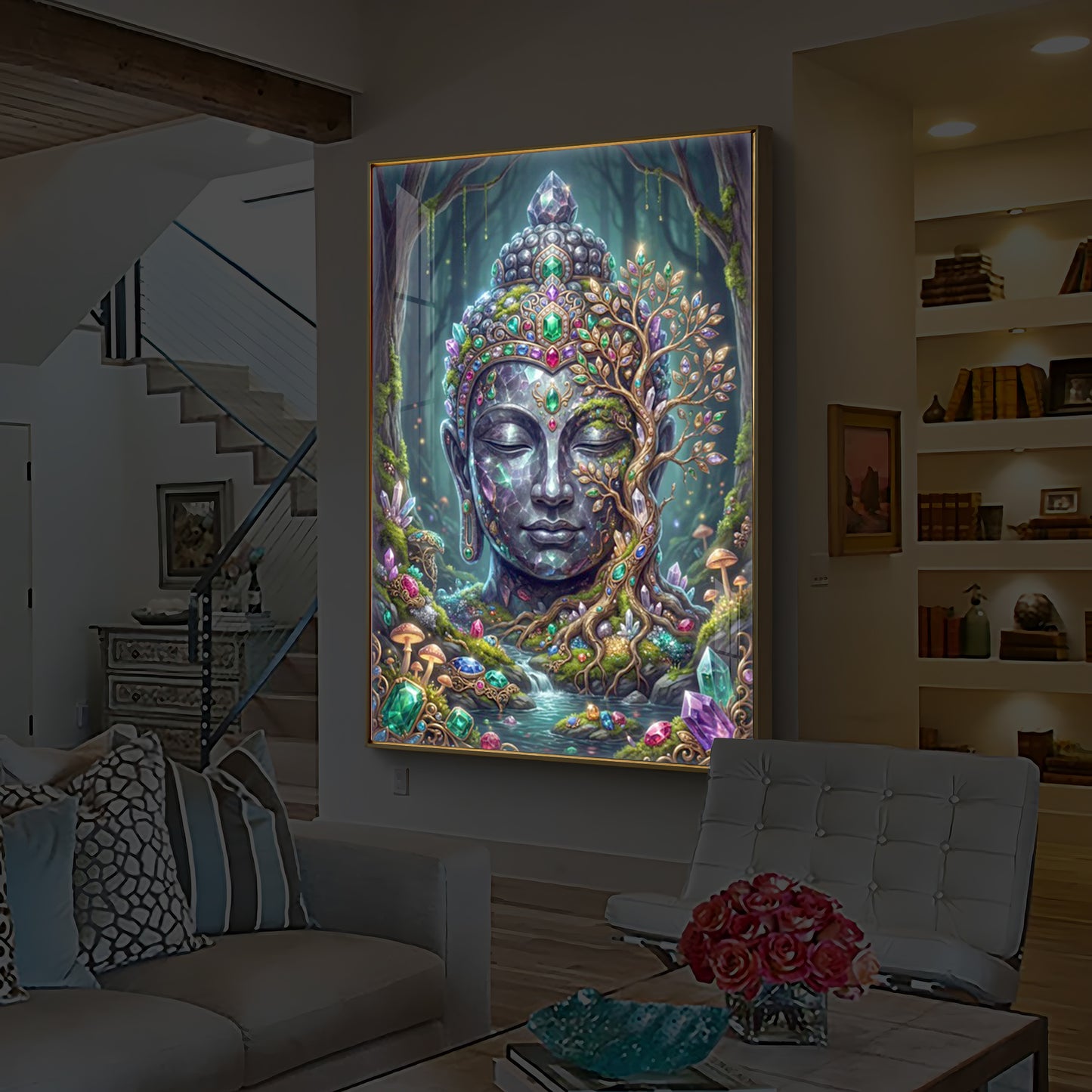 Lord Gautam Buddha Modern Luxury Backlight Vertical Wall Art