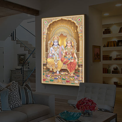 Lord Rama and Goddess Sita Modern Luxury Backlight Vertical Wall Art