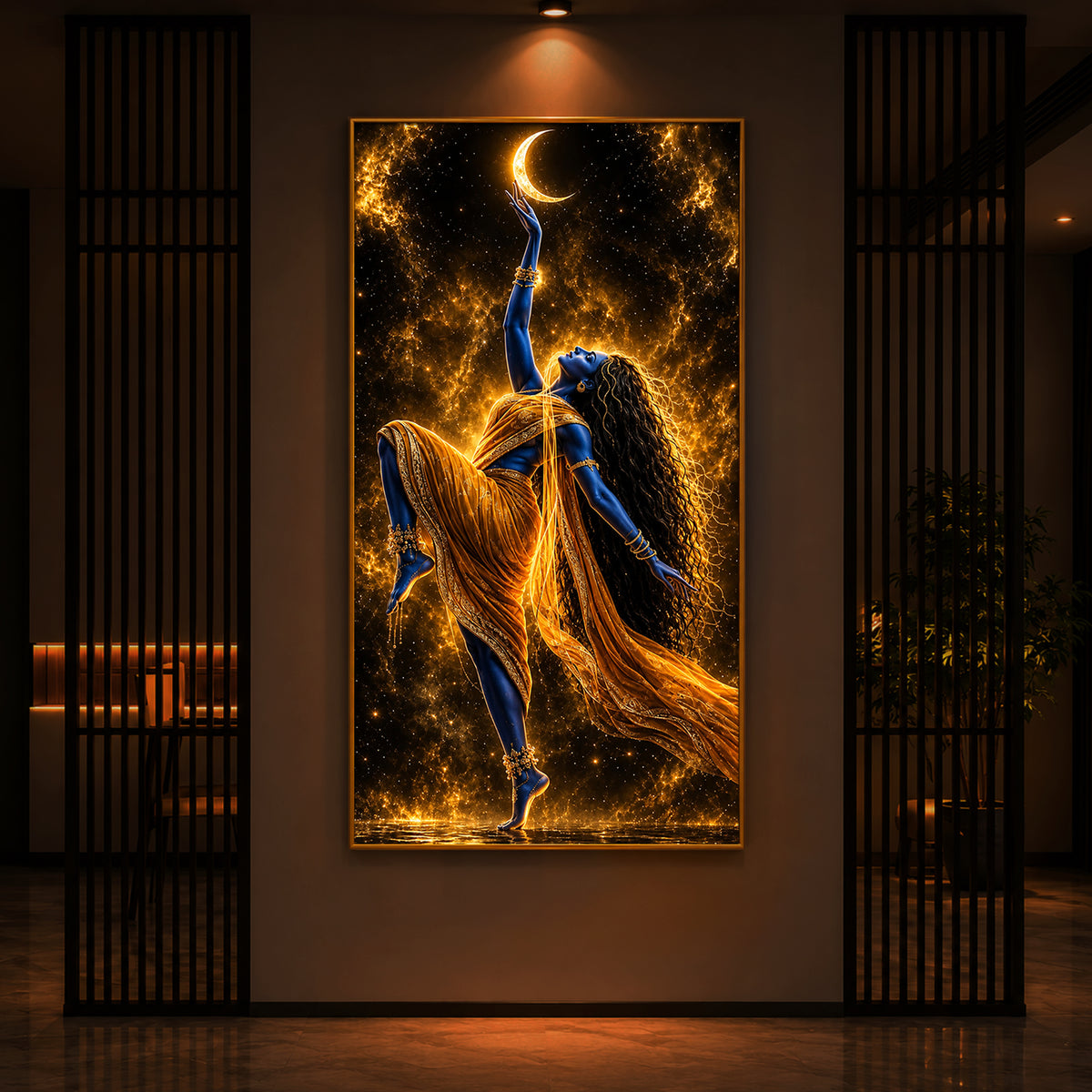 Divine Maa Kalaratri Modern Luxury Backlight Vertical Wall Art