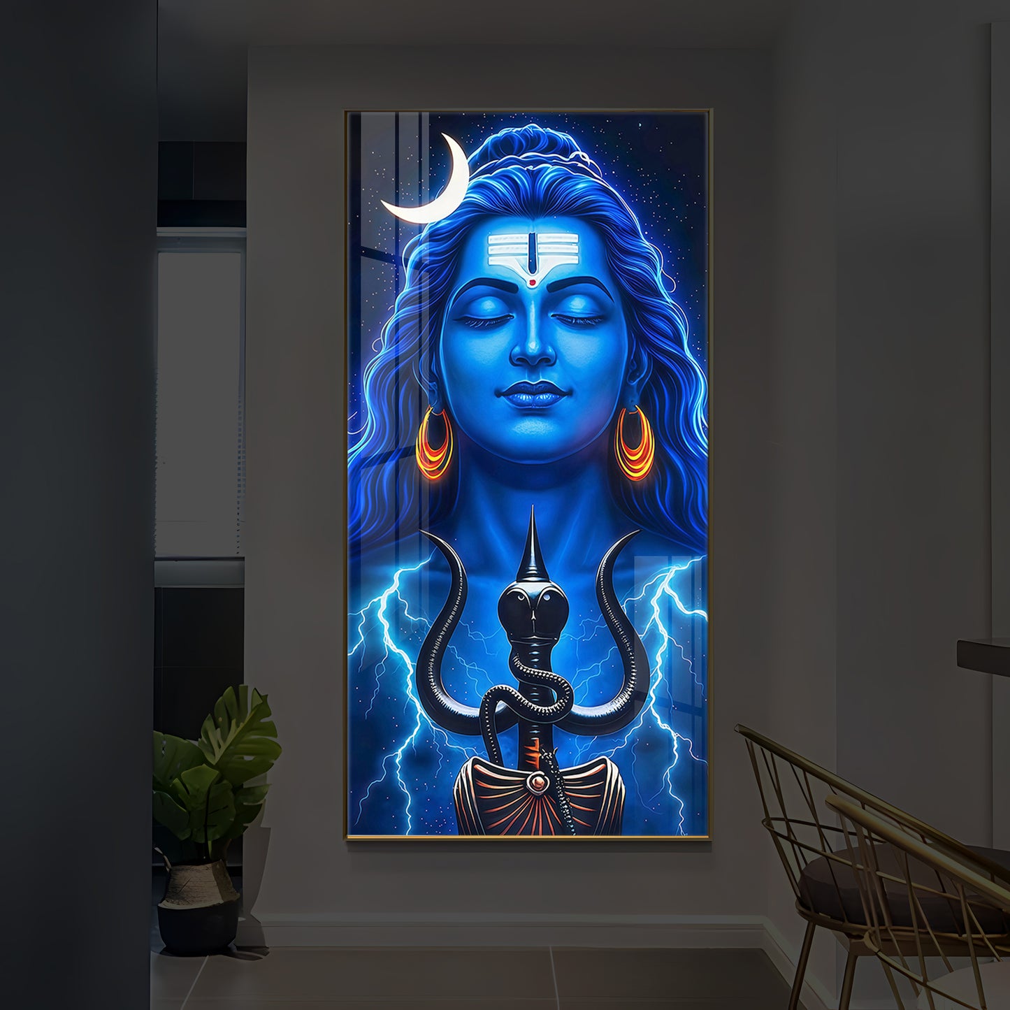 Lord Shiva Trishul Modern Luxury Backlight Vertical Wall Art