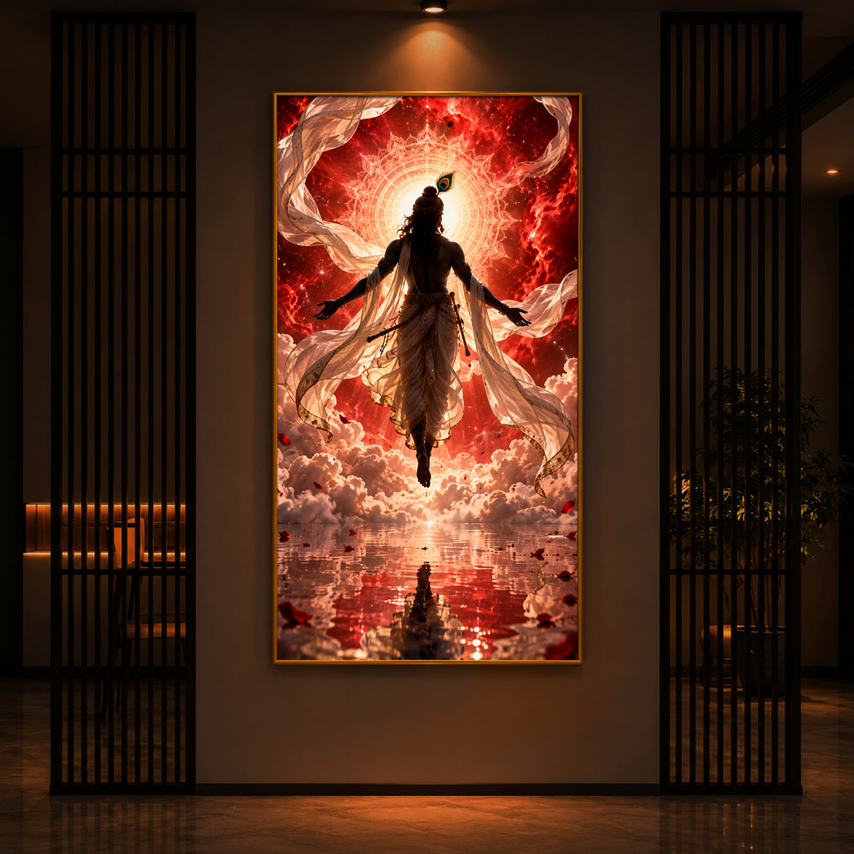 Shri Krishna Cosmic Aura Modern Luxury Backlight Vertical Wall Art