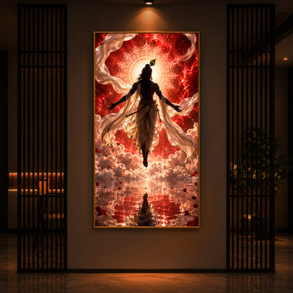 Shri Krishna Cosmic Aura Modern Luxury Backlight Vertical Wall Art