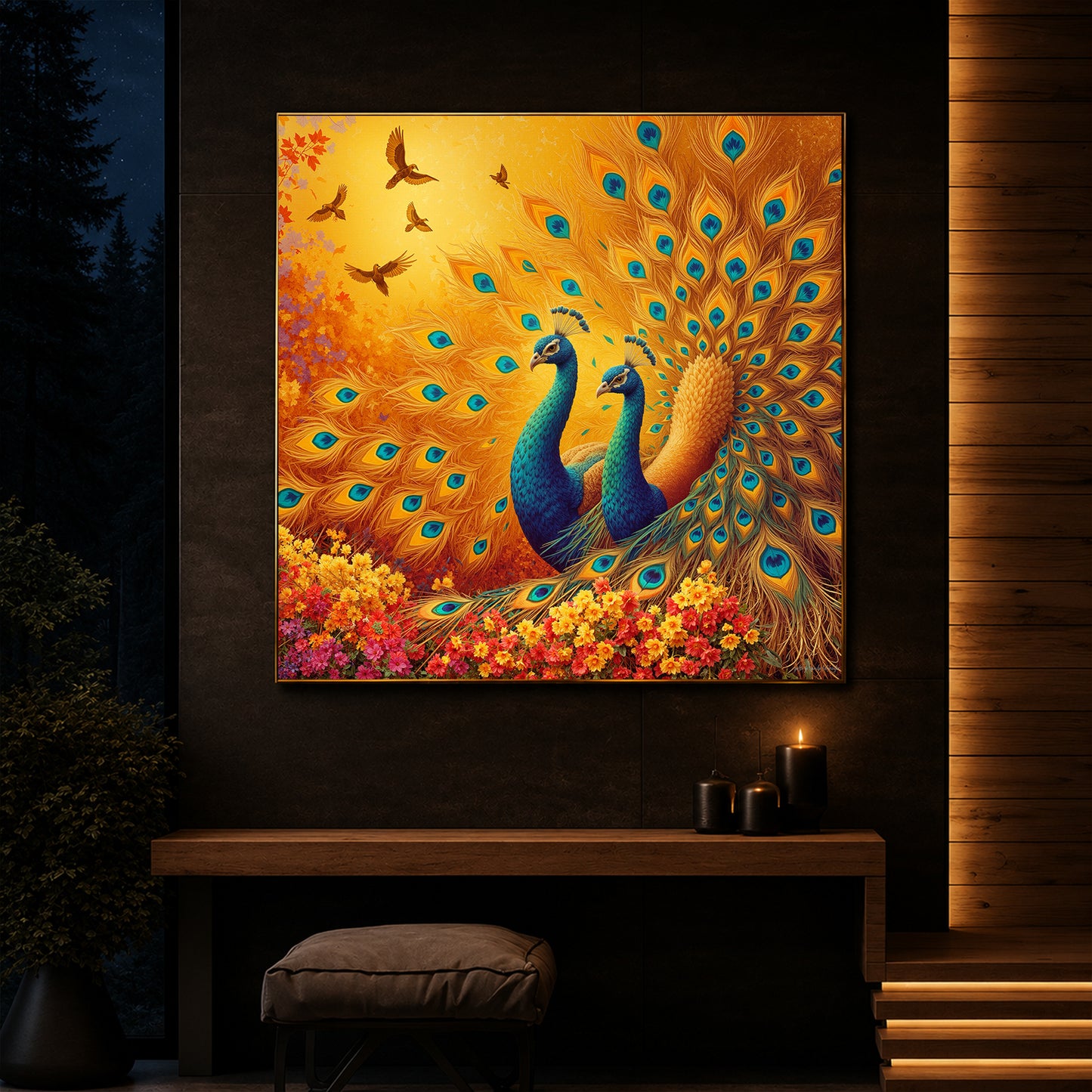 Couple Peacock Modern Luxury Backlight Square Wall Art