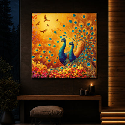 Couple Peacock Modern Luxury Backlight Square Wall Art