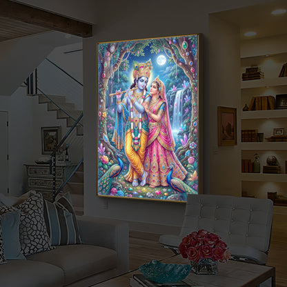 Eternal Love of Radha Krishna Modern Luxury Backlight Vertical Wall Art