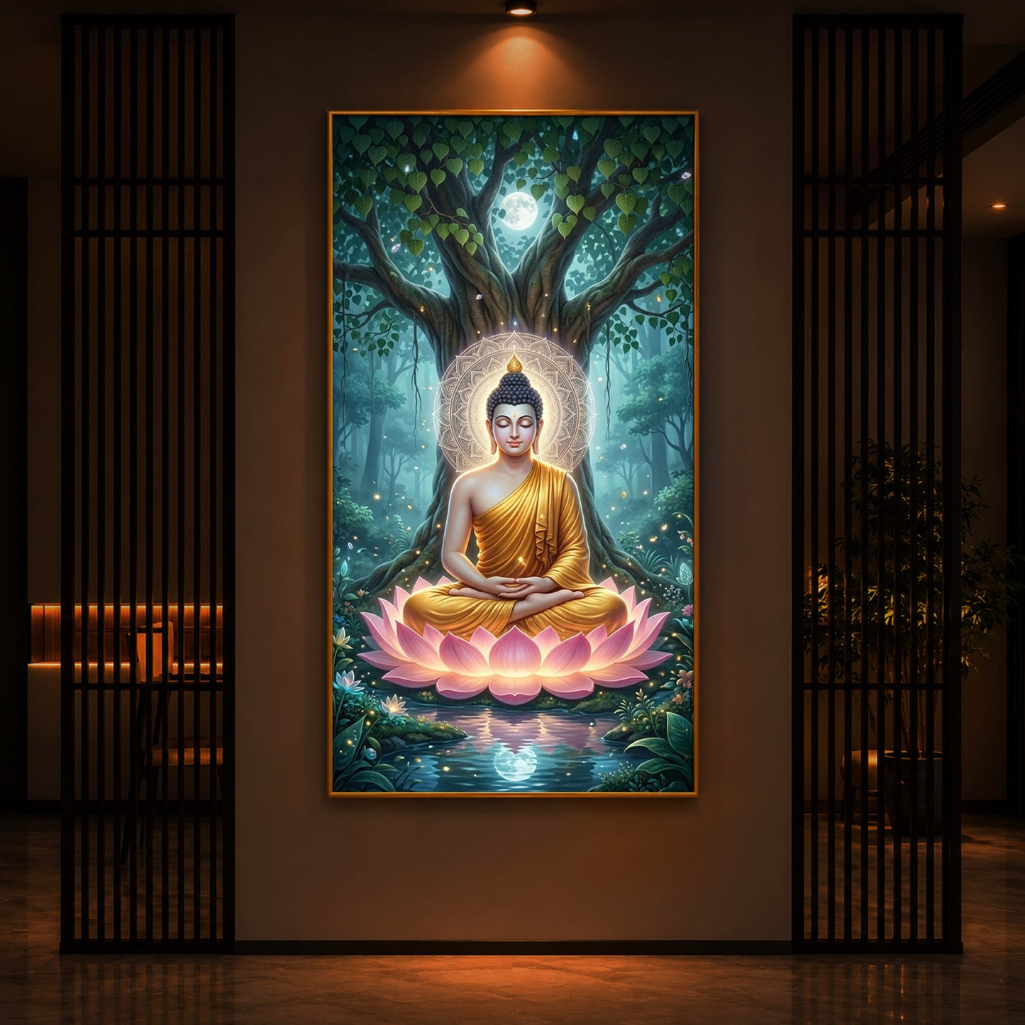 Gautam Buddha Modern Luxury Backlight Vertical Wall Art