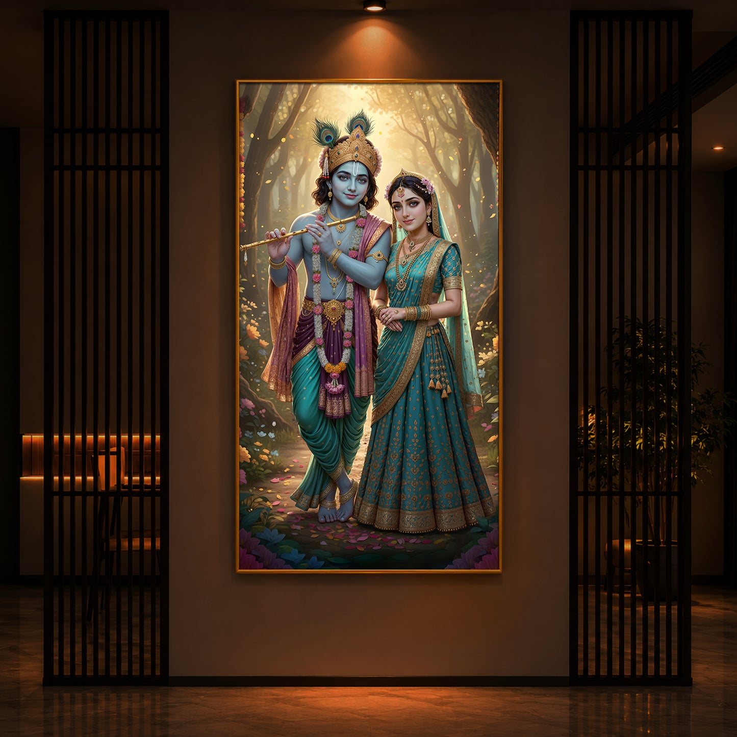 Radhe Krishna Ji Modern Luxury Backlight Vertical Wall Art