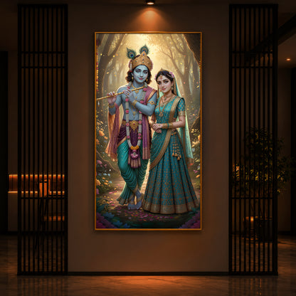 Radhe Krishna Ji Modern Luxury Backlight Vertical Wall Art