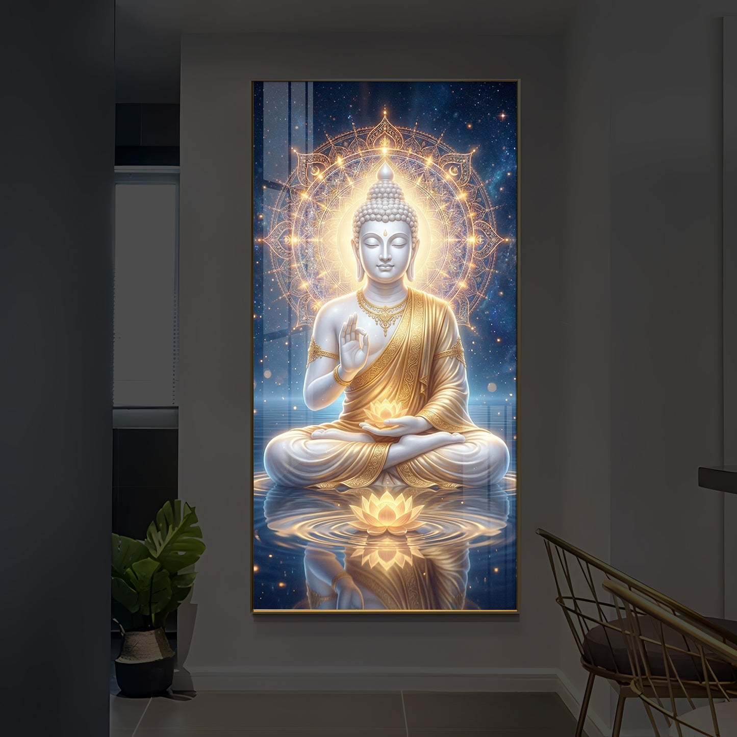 Blessings Of Buddha Modern Luxury Backlight Vertical Wall Art