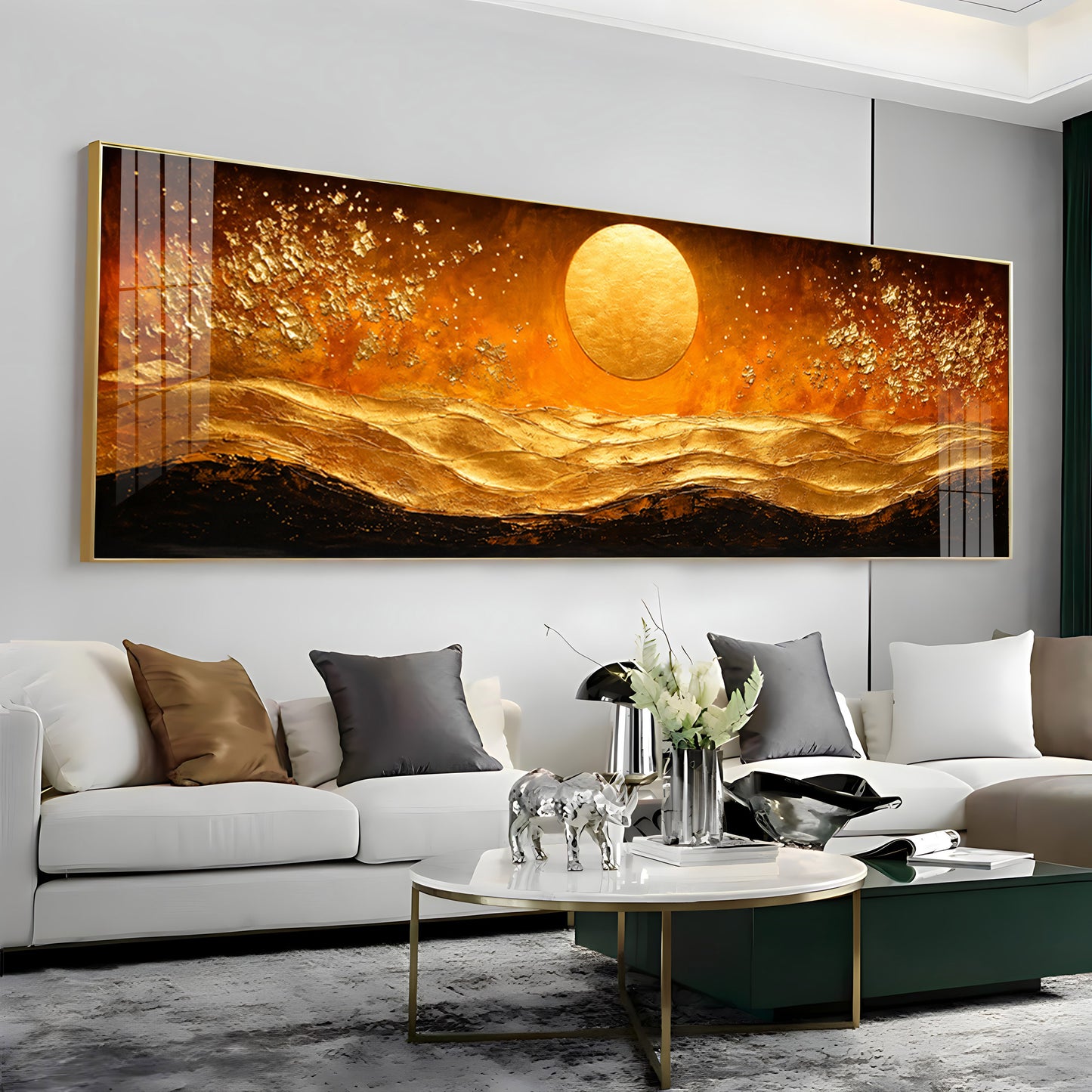 Golden Sun Abstract Dunes Premium Acrylic Horizontal Wall Art