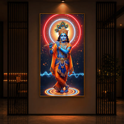 Divine Krishna Modern Luxury Backlight Vertical Wall Art