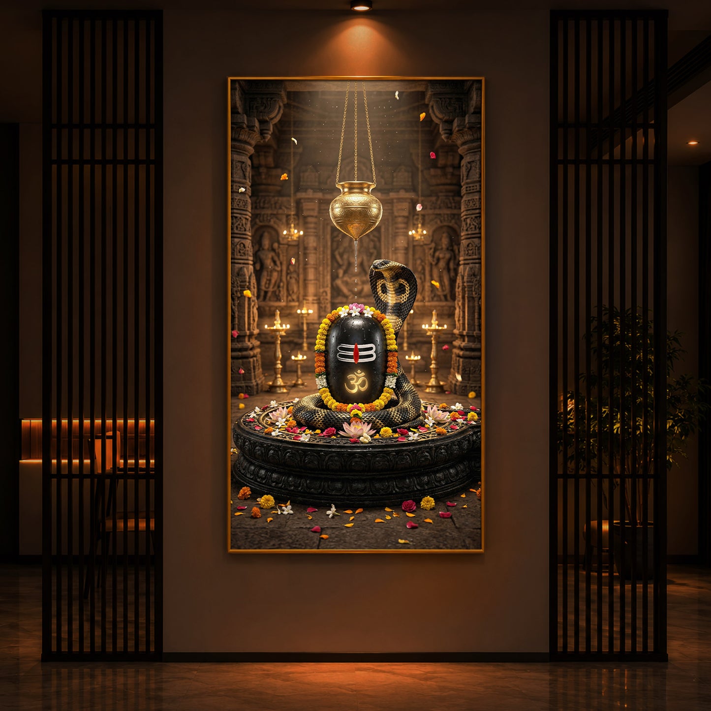 Om Namah Shivayah Modern Luxury Backlight Vertical Wall Art