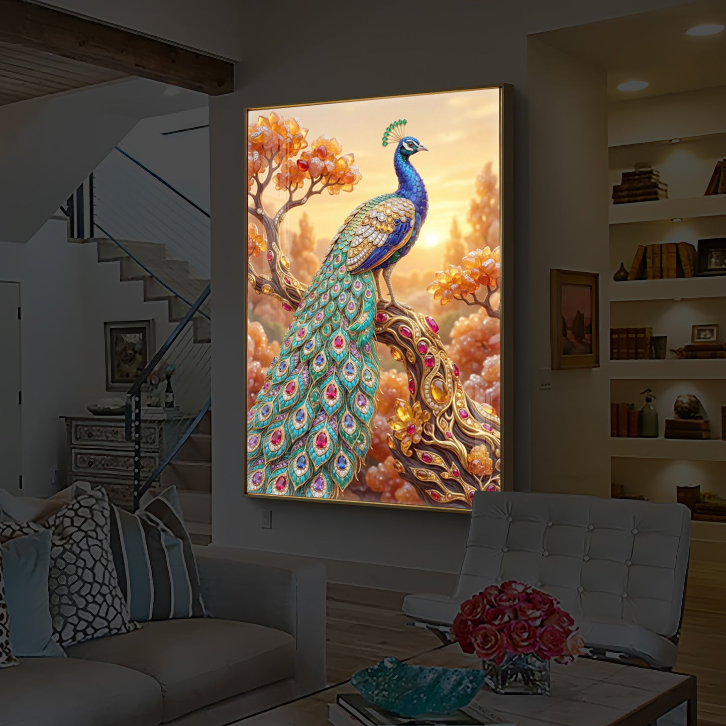 Majestic Peacock Modern Luxury Backlight Vertical Wall Art